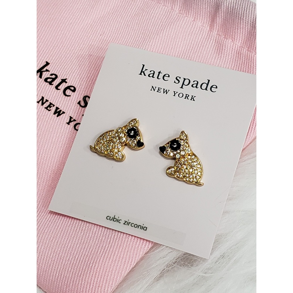 NEW Kate Spade Milo Dog Stud Earrings Gold Tone Black Enamel Puppy